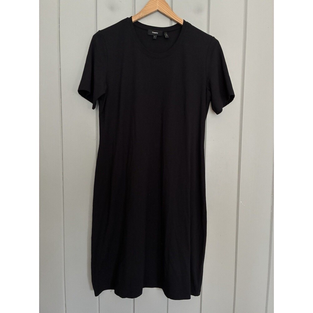 Theory Cherry Ranmire Knit Black Short Sleeve T-Shirt Dress L Large Minimalist